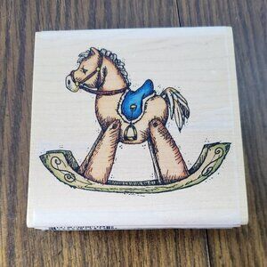 Rocking Horse Rubber Stamp Whipper Snapper 4x4 Inch Wood Stamps LY814
